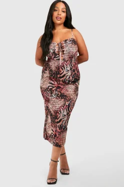 Grande taille - Robe corset mi-longue en mesh à imprimé léopard