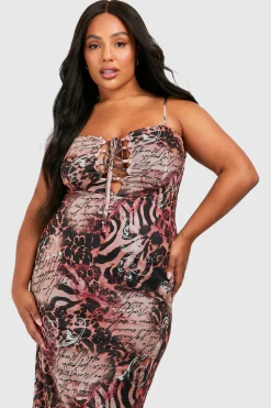 Grande taille - Robe corset mi-longue en mesh à imprimé léopard