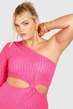 Grande taille - Robe longue asymétrique texturée à découpe