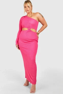 Grande taille - Robe longue asymétrique texturée à découpe