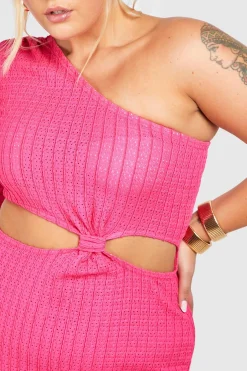 Grande taille - Robe longue asymétrique texturée à découpe