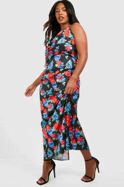 Grande taille - Robe longue satinée fleurie