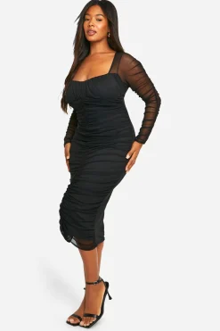 Grande taille - Robe mi-longue froncée