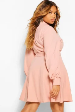 Grande taille - Robe patineuse à manches bishop et col montant