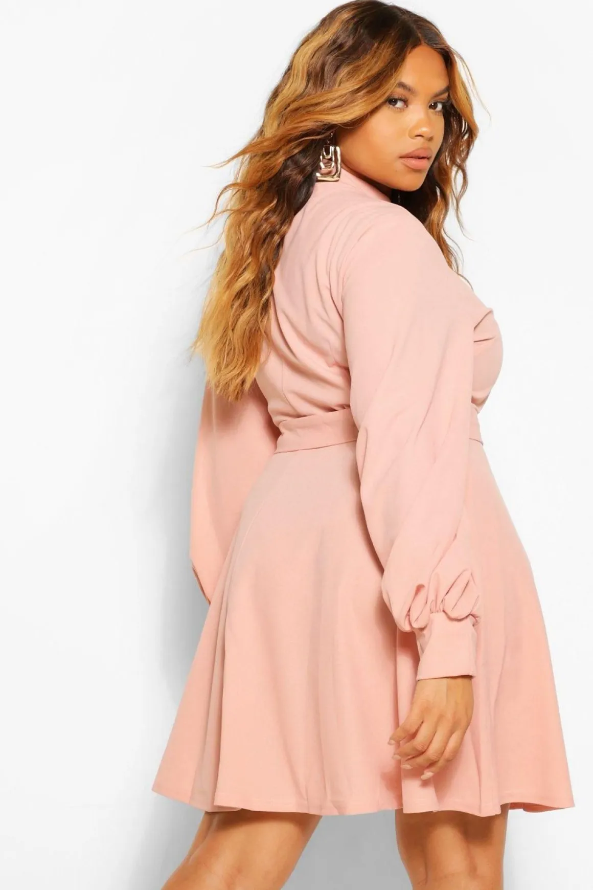 Grande taille - Robe patineuse à manches bishop et col montant