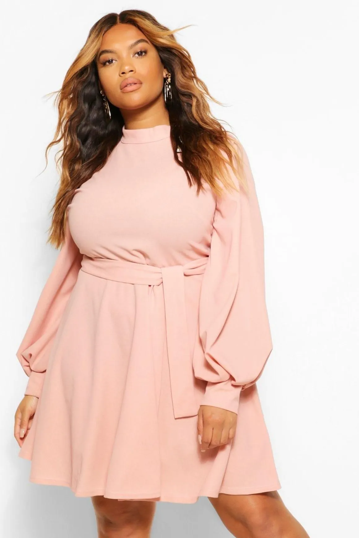 Grande taille - Robe patineuse à manches bishop et col montant
