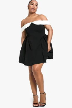 Grande taille - Robe patineuse plissée à épaules dénudées
