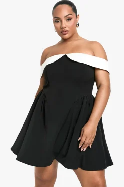 Grande taille - Robe patineuse plissée à épaules dénudées