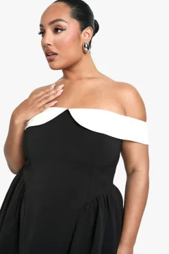Grande taille - Robe patineuse plissée à épaules dénudées