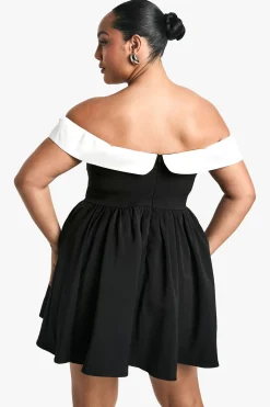 Grande taille - Robe patineuse plissée à épaules dénudées