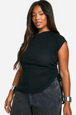 boohoo Grande taille - Top asymétrique froncé en maille brossée<Femme Tops