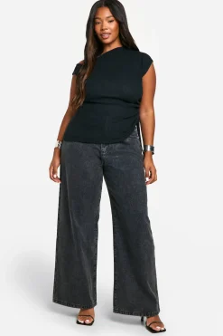 boohoo Grande taille - Top asymétrique froncé en maille brossée<Femme Tops