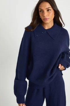 boohoo Grand pull tricoté oversize à col détaillé en maille épaisse et pantalon coordonné à jambes larges<Femme Pulls Et Gilets|Toutes Les Mailles