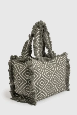 Grand Sac De Plage Jacquard À Bords Effilochés