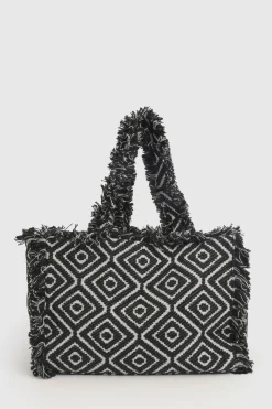 boohoo Grand Sac De Plage Jacquard À Bords Effilochés< Sacs À Main