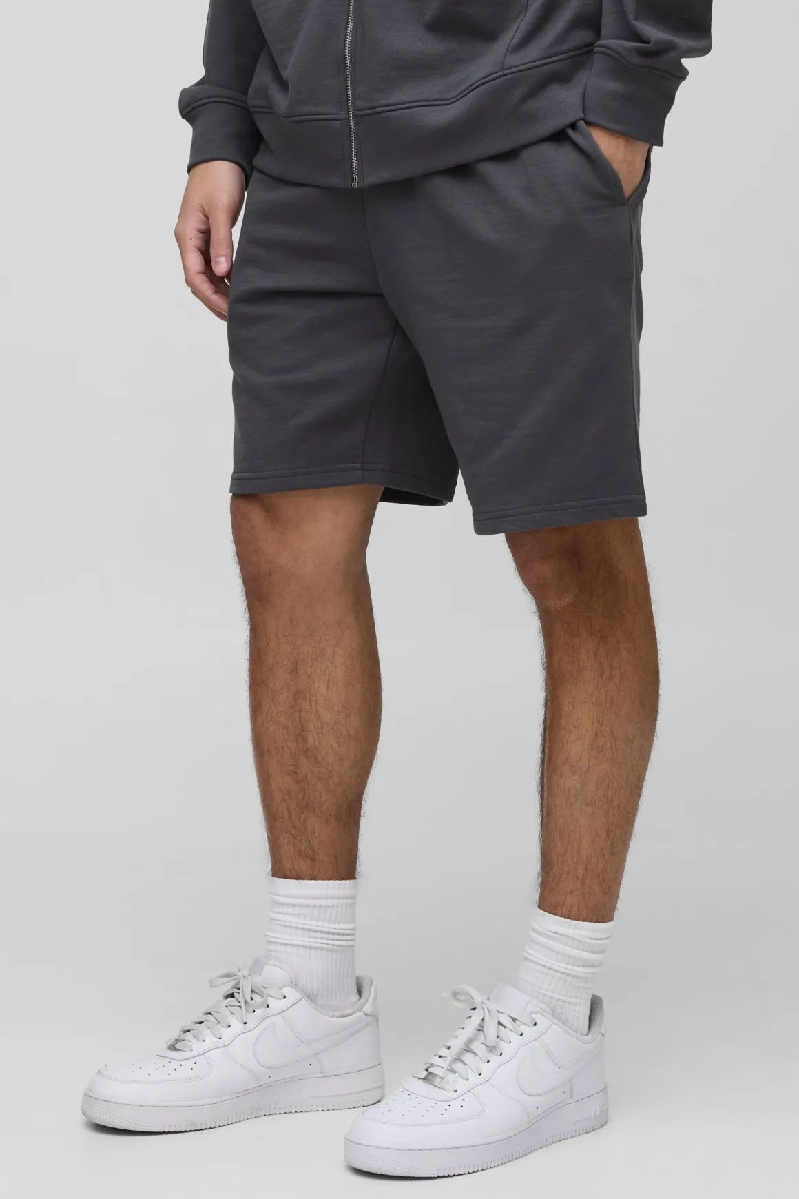 260GSM Loopback Basic Relaxed Fit Mid Length Shorts