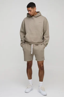 boohooMAN 330gsm Survêtement à capuche court pour homme oversize boxy ofcl<Homme Survêtements Grande Taille|Tout Afficher