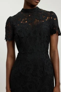 KarenMillen Guipure Lace High Neck Woven Midi Dress<Femme Robes Mi-Longues|Satin Et Dentelle