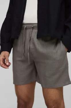 Half & Half Waistband Relaxed Fit Linen Blend Shorts