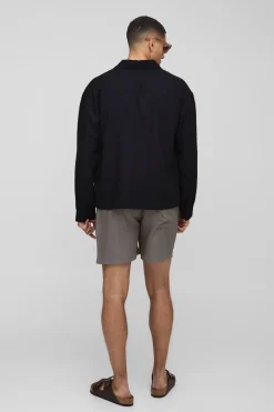Half & Half Waistband Relaxed Fit Linen Blend Shorts