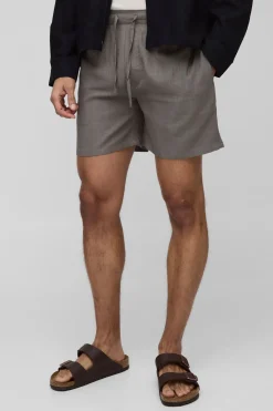 Half & Half Waistband Relaxed Fit Linen Blend Shorts