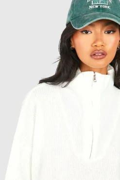 boohoo Half Zip Funnel Neck And Wide Leg Trouser Knitted Tracksuit<Femme Pulls Et Gilets|Toutes Les Mailles