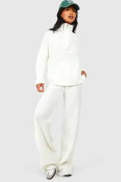 boohoo Half Zip Funnel Neck And Wide Leg Trouser Knitted Tracksuit<Femme Pulls Et Gilets|Toutes Les Mailles
