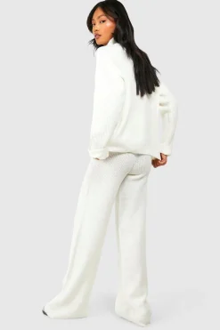 boohoo Half Zip Funnel Neck And Wide Leg Trouser Knitted Tracksuit<Femme Pulls Et Gilets|Toutes Les Mailles