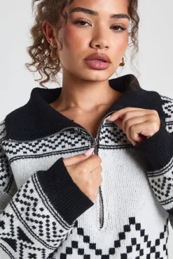 boohoo Half Zip Pull-over Oversize à Imprimé Aztèque<Femme Pulls Et Gilets|Toutes Les Mailles