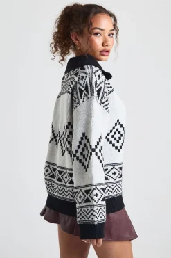 boohoo Half Zip Pull-over Oversize à Imprimé Aztèque<Femme Pulls Et Gilets|Toutes Les Mailles
