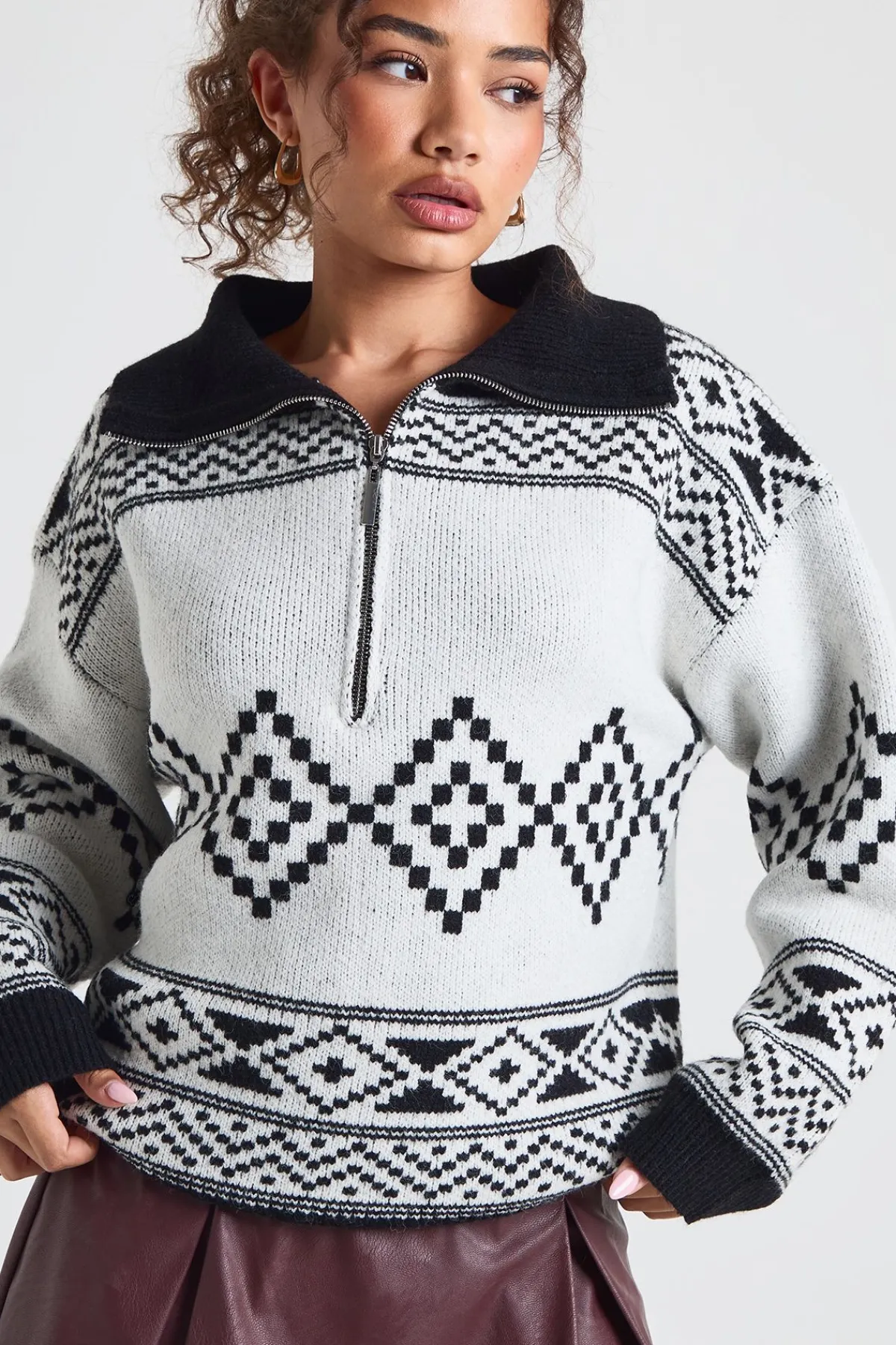 boohoo Half Zip Pull-over Oversize à Imprimé Aztèque<Femme Pulls Et Gilets|Toutes Les Mailles
