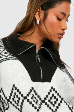 boohoo Half Zip Pull-over Oversize à Imprimé Aztèque<Femme Pulls Et Gilets|Toutes Les Mailles