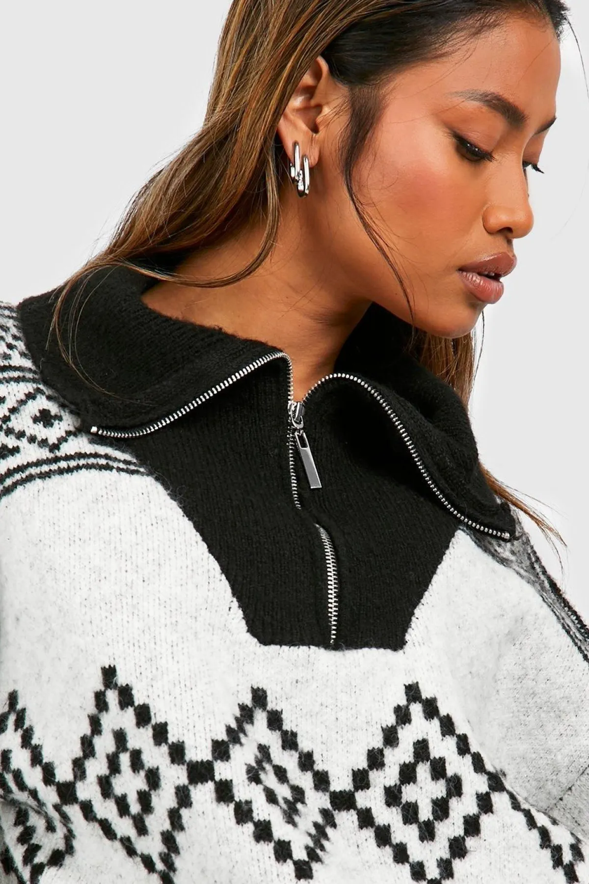 boohoo Half Zip Pull-over Oversize à Imprimé Aztèque<Femme Pulls Et Gilets|Toutes Les Mailles