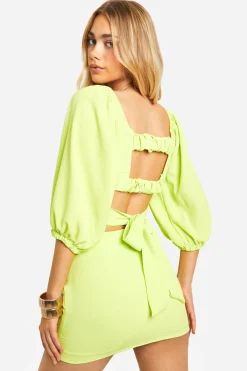boohoo Hammered Tie Back Crop & Mini Skirt<Femme Ensembles