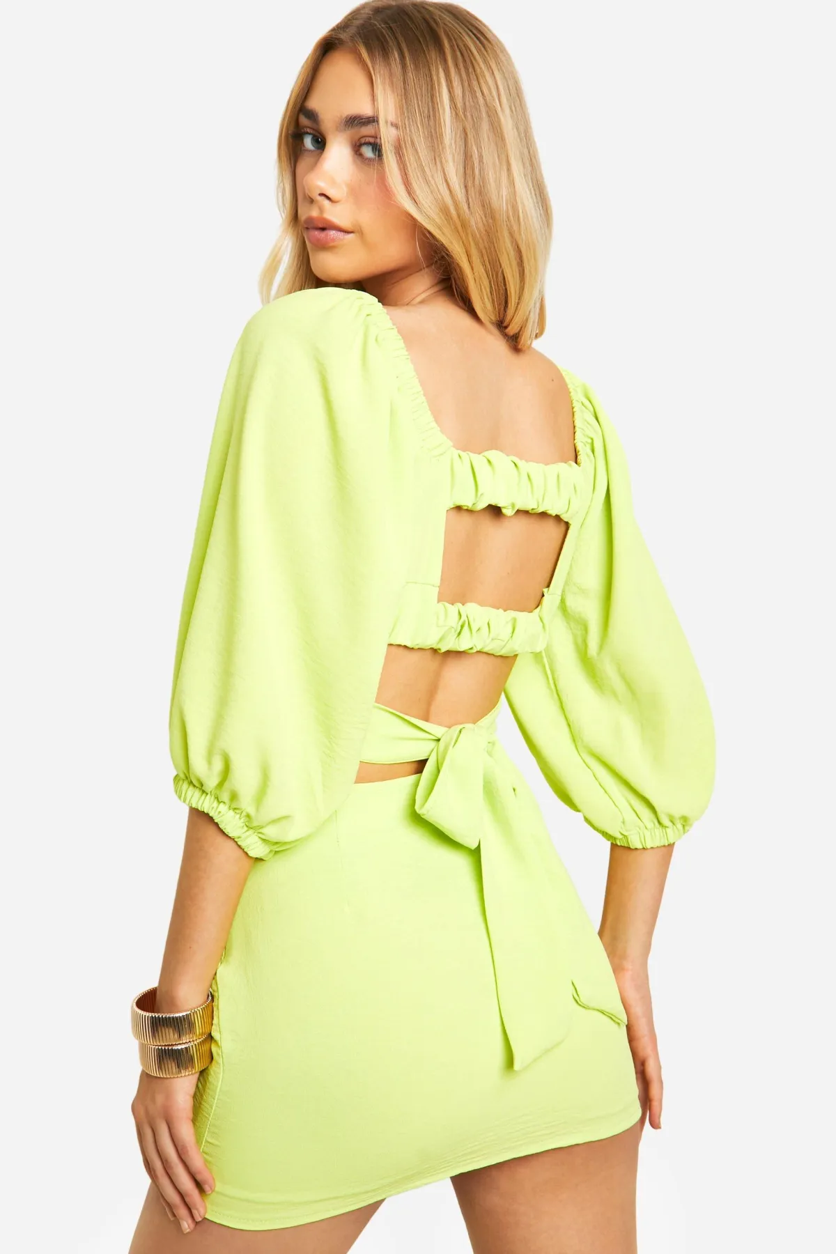 boohoo Hammered Tie Back Crop & Mini Skirt<Femme Ensembles