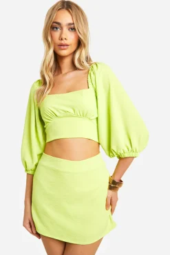 boohoo Hammered Tie Back Crop & Mini Skirt<Femme Ensembles