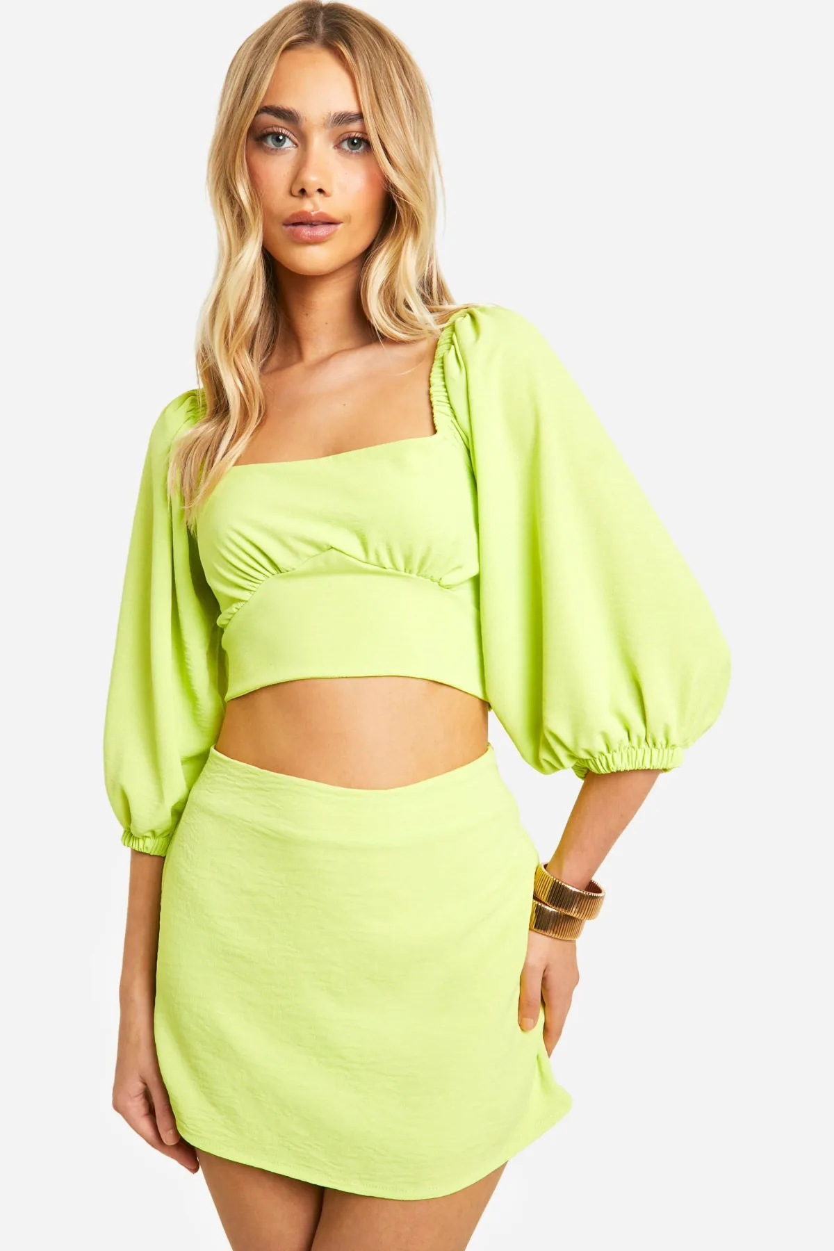 boohoo Hammered Tie Back Crop & Mini Skirt<Femme Ensembles