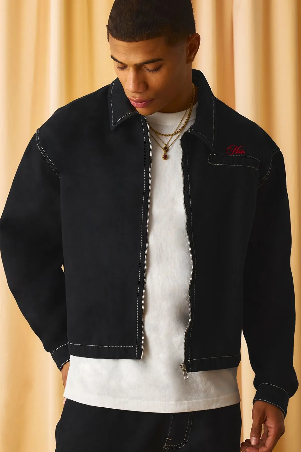 boohooMAN Harrington boxy brodé aux surpiqûres contrastées<Homme Tout Afficher|Ensembles Grandes Tailles