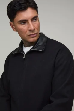 boohooMAN Harrington Col Contrasté À Col Montant Ajusté Coupe Régulière Tall<Homme Tout Afficher|Vestes & Manteaux Tall