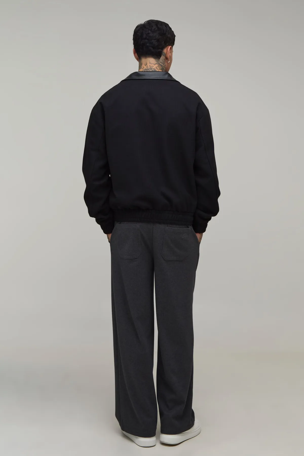 boohooMAN Harrington Col Contrasté À Col Montant Ajusté Coupe Régulière Tall<Homme Tout Afficher|Vestes & Manteaux Tall