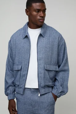 Harrington surdimensionné à coupe carrée en chevron