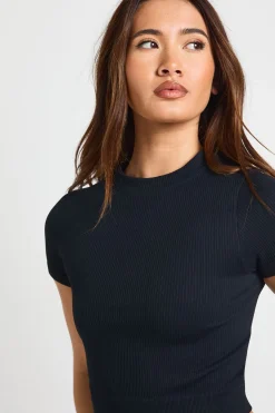 Haut Actif Court à Manches Courtes Côtelé Sans Couture Contour