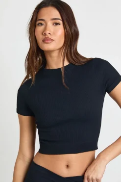 Haut Actif Court à Manches Courtes Côtelé Sans Couture Contour