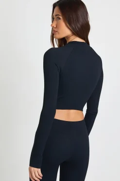 Haut Actif Court à Manches Longues Sans Couture Côtelé Contour