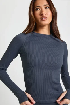 boohoo Haut Actif à Manches Longues Sans Couture Côtelé Contour<Femme Athleisure|Vêtements De Sport