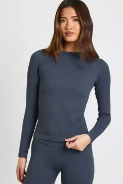 boohoo Haut Actif à Manches Longues Sans Couture Côtelé Contour<Femme Athleisure|Vêtements De Sport
