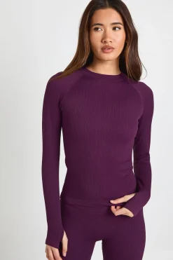 Haut Actif à Manches Longues Sans Couture Côtelé Contour