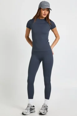 Haut Actif Sans Couture à Manches Courtes Côtelé Contour