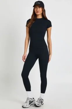 Haut Actif Sans Coutures à Manches Courtes Côtelé Contour
