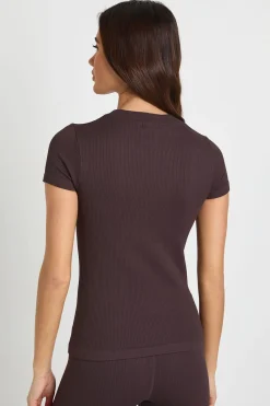 Haut Actif Sans Coutures à Manches Courtes Côtelé Contour